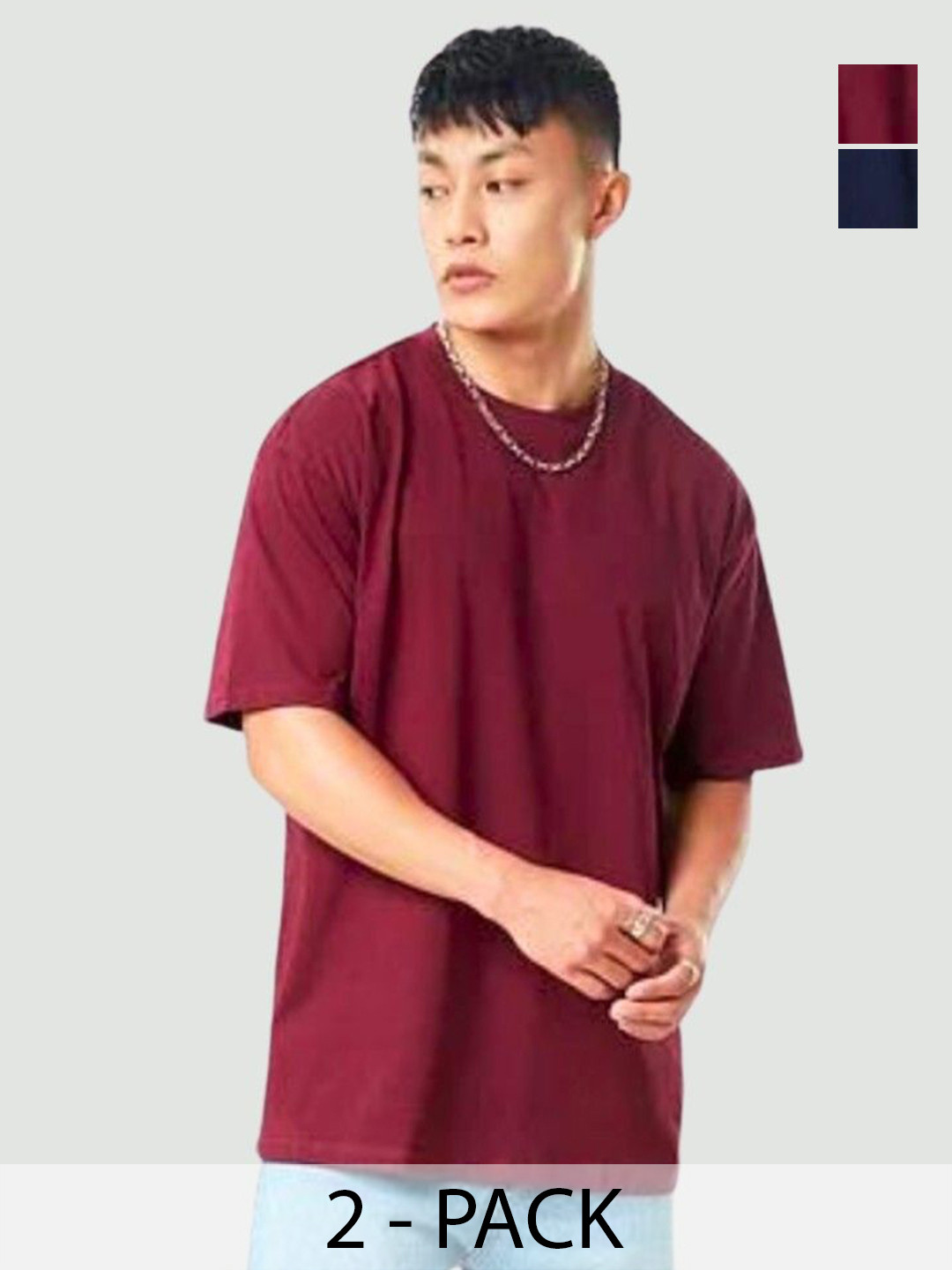 URBANICE Pack Of 2 Round Neck Oversized Cotton T-shirts