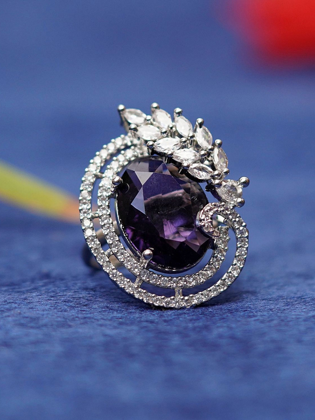 Zoey Silver-Plated & Purple AD-Studded Finger Ring