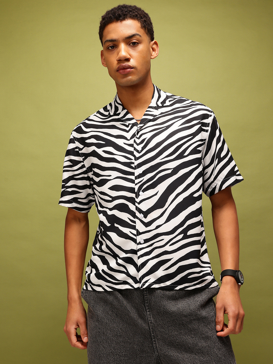 glitchez Zebra Print Oversized Fit Shirt