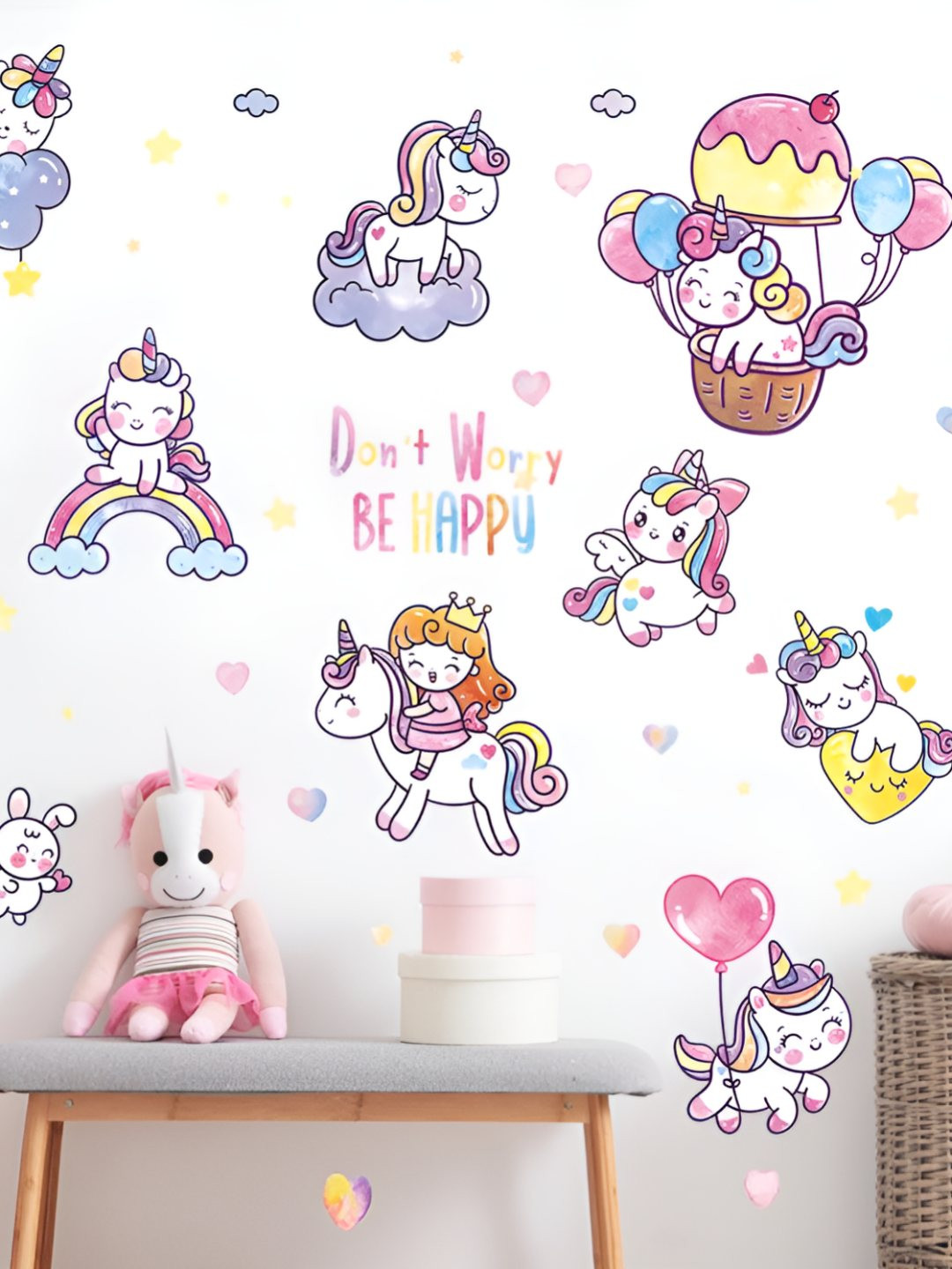 INDIAN ROYALS Pink & Yellow Cartoon Printed Self-Adhesive & Durable Wall Sticker