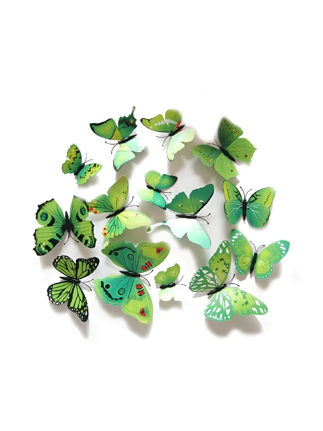 INDIAN ROYALS Set Of 12 Green & Black 3D Butterfly Waterproof Wall Stickers