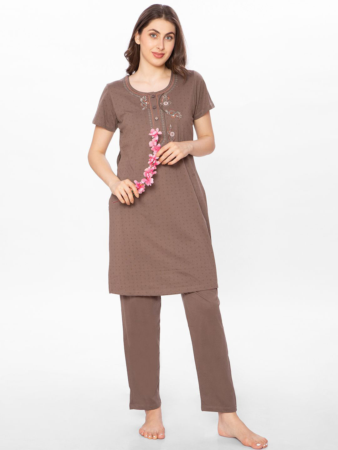 HAUTEMODA Printed Round Neck Tunic With Trousers Co-Ords