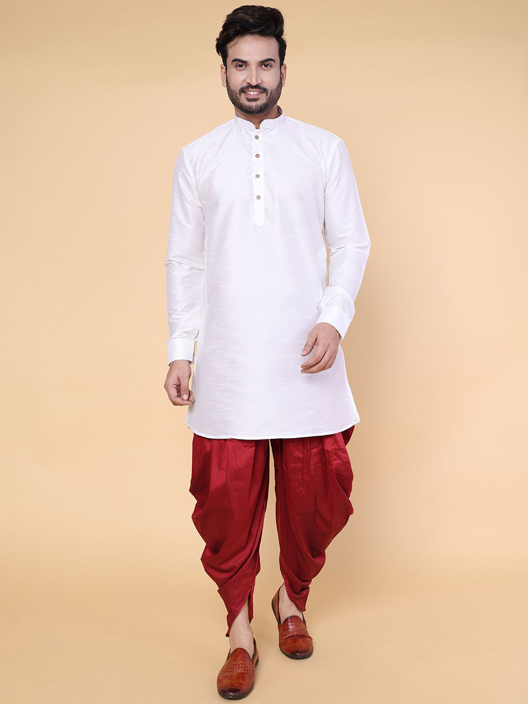 W & G Men Straight Kurta With Dhoti Style Pant