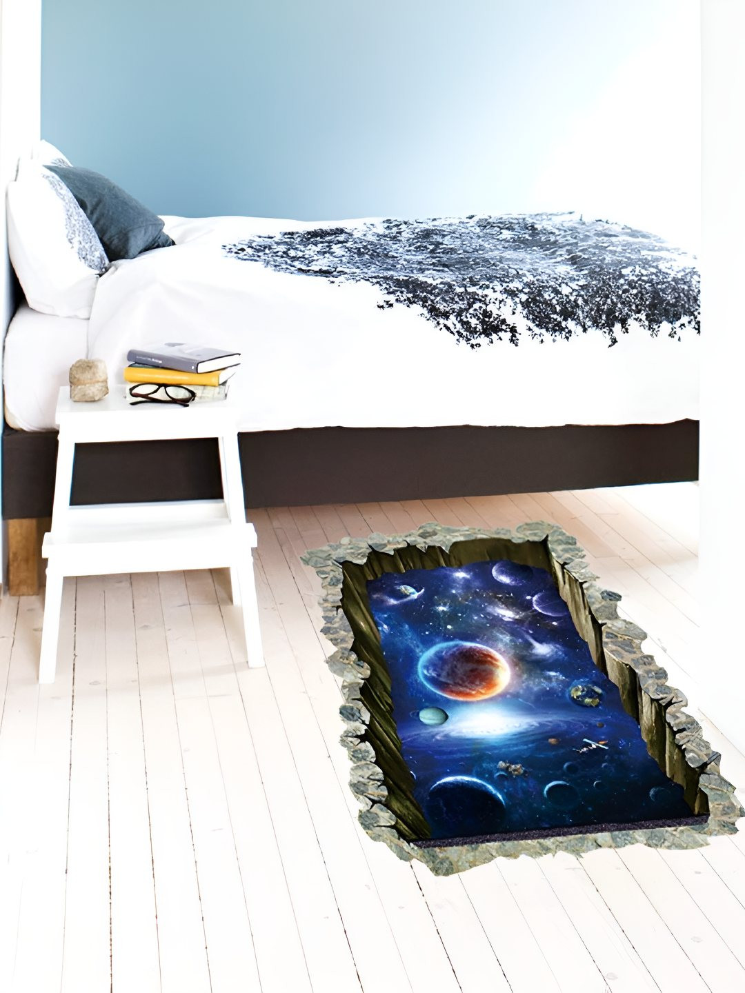 INDIAN ROYALS Navy Blue & Black 3D Planet Printed Self-Adhesive & Durable Wall Sticker