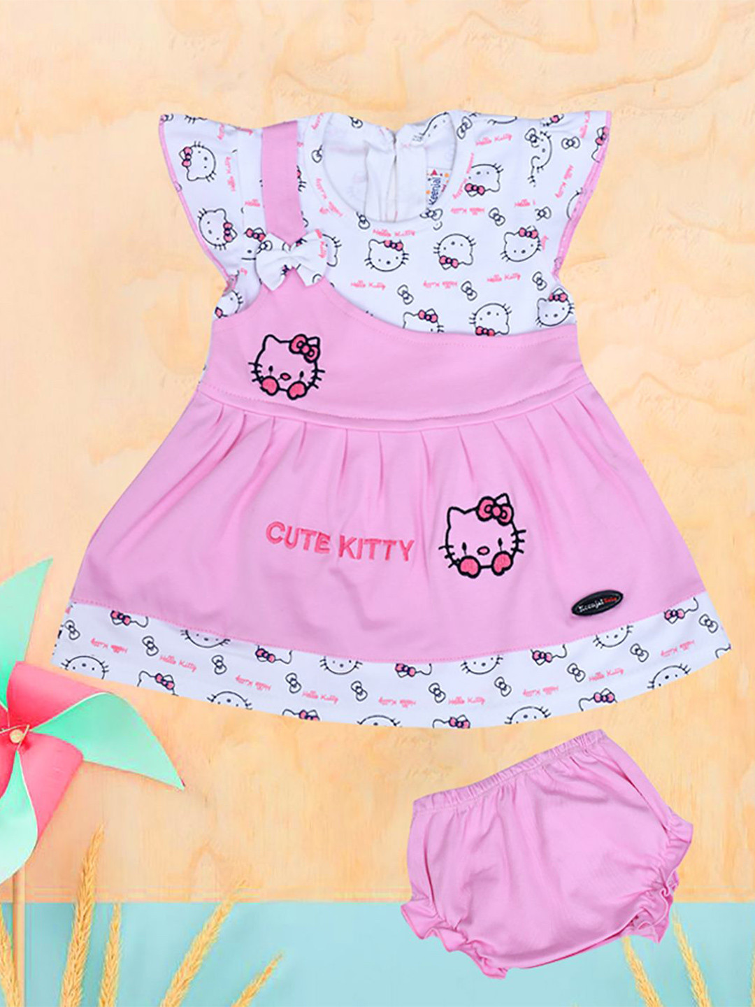 SHAKTI CREATION Girls Printed Fit & Flare Dress with Blommer