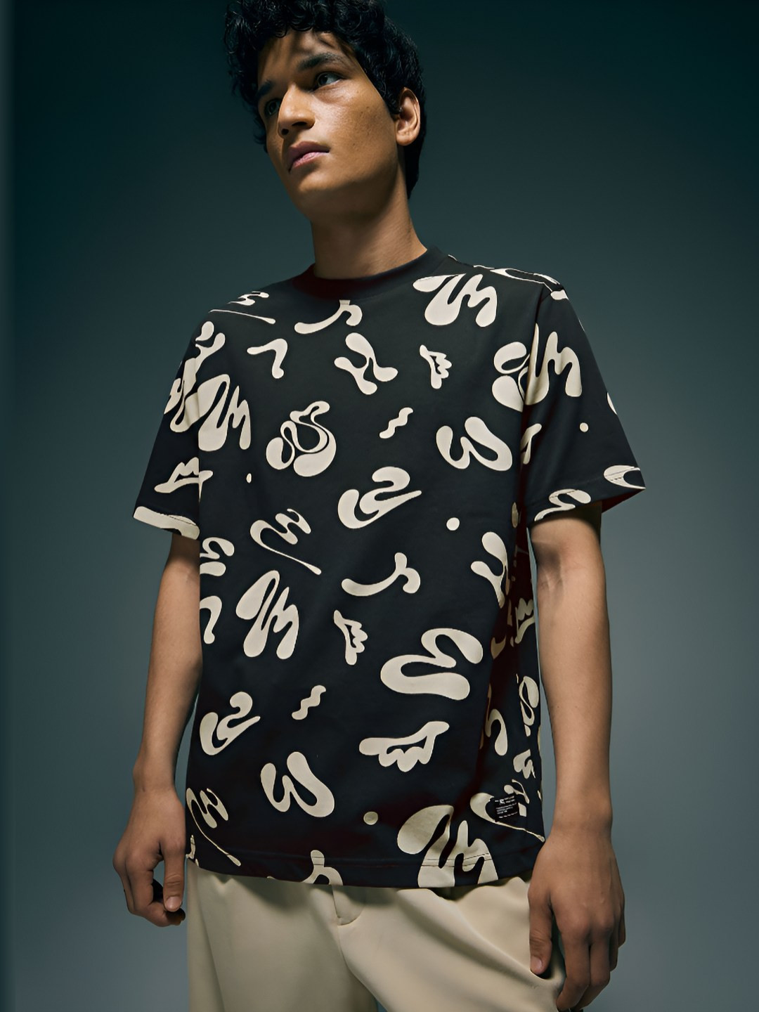 Flying Machine Adults Abstract Printed Round Neck Pure Cotton Relaxed Fit T-shirt