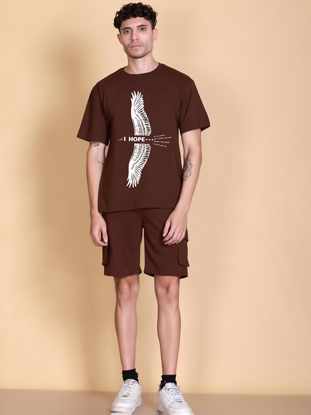 TOGS & TERRE Printed Round Neck Relaxed Fit Pure Cotton T-shirt & Shorts Co-Ords