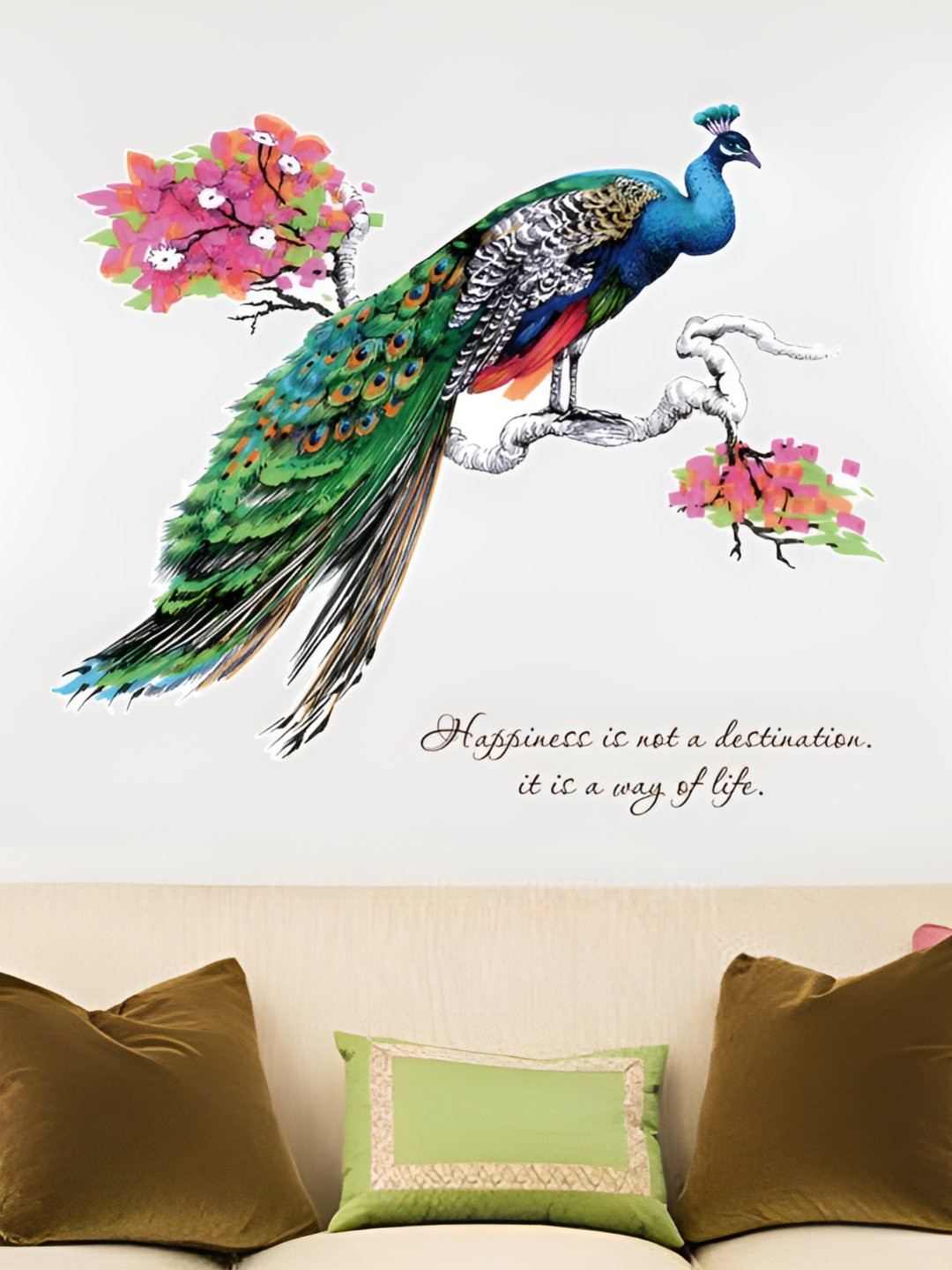 INDIAN ROYALS Green & Blue Exquisite Design Animal Peacock Waterproof Wall Stickers