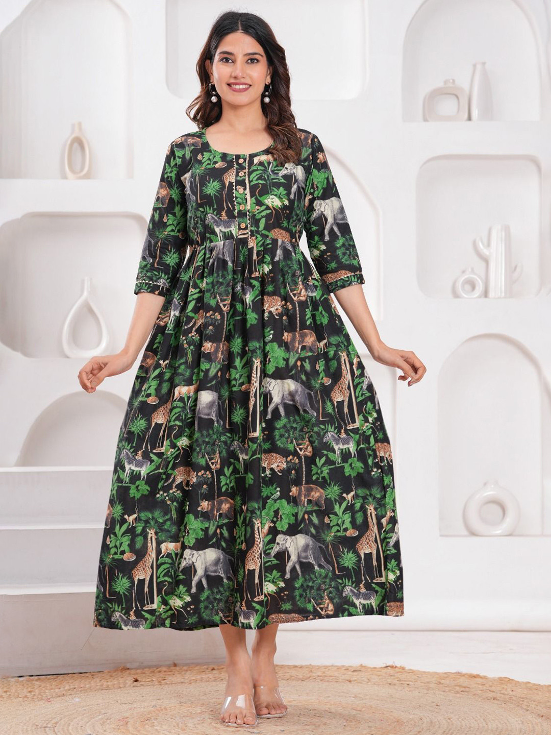 ANUOM Women Animal Print Gown Maxi Dress