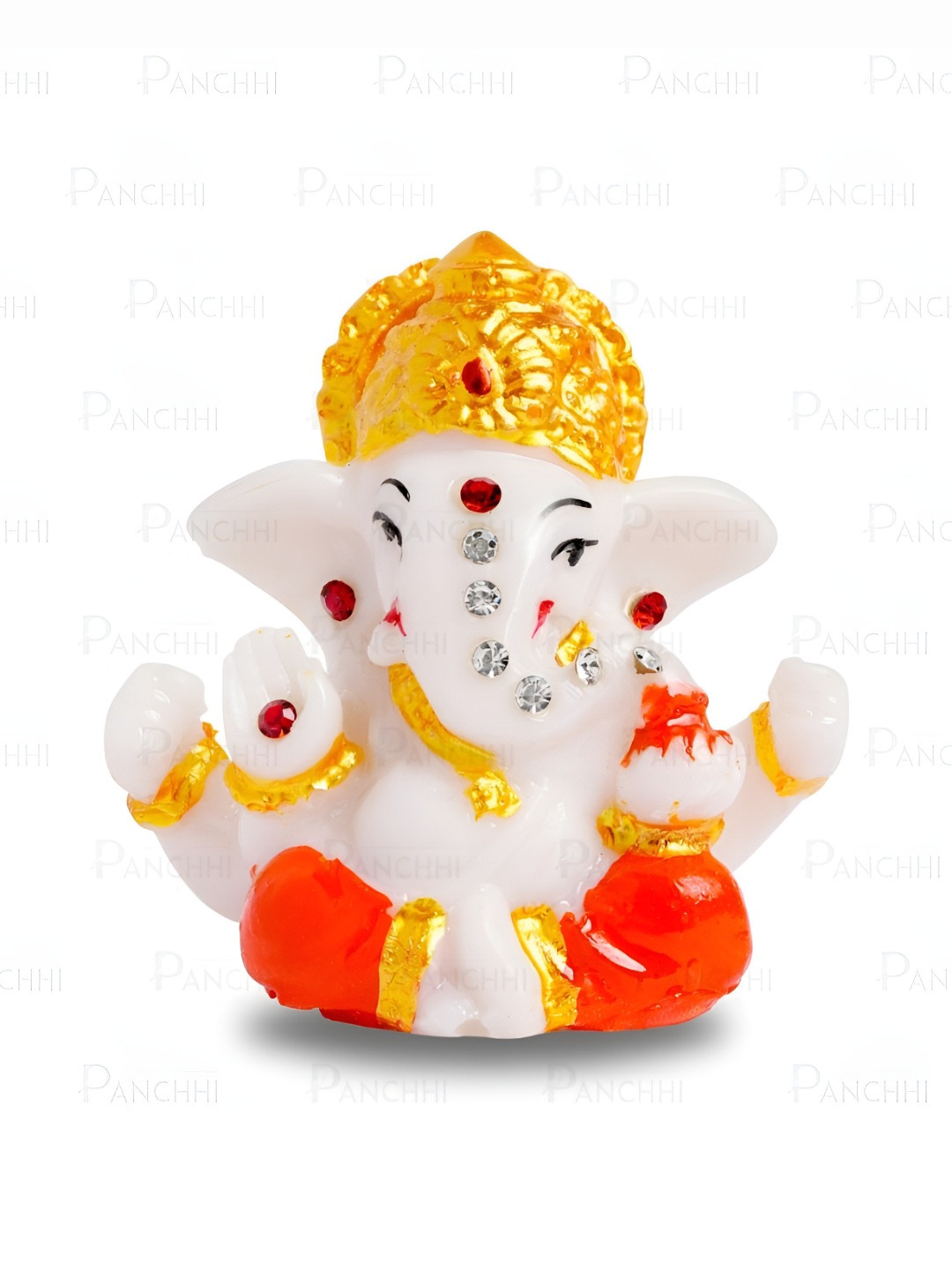 Panchhi Store Ganesha White Resin Matte Prayer Room Tiny Showpiece - 2.4 Inches