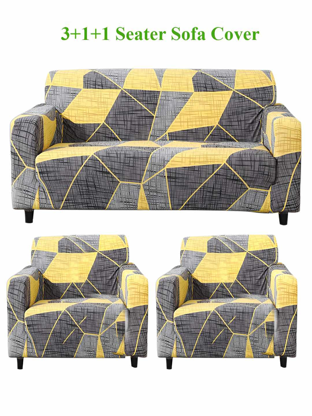 HOKIPO Abstract Grey Print 5 Seater Fully Covered Stretchable Sofa Cover