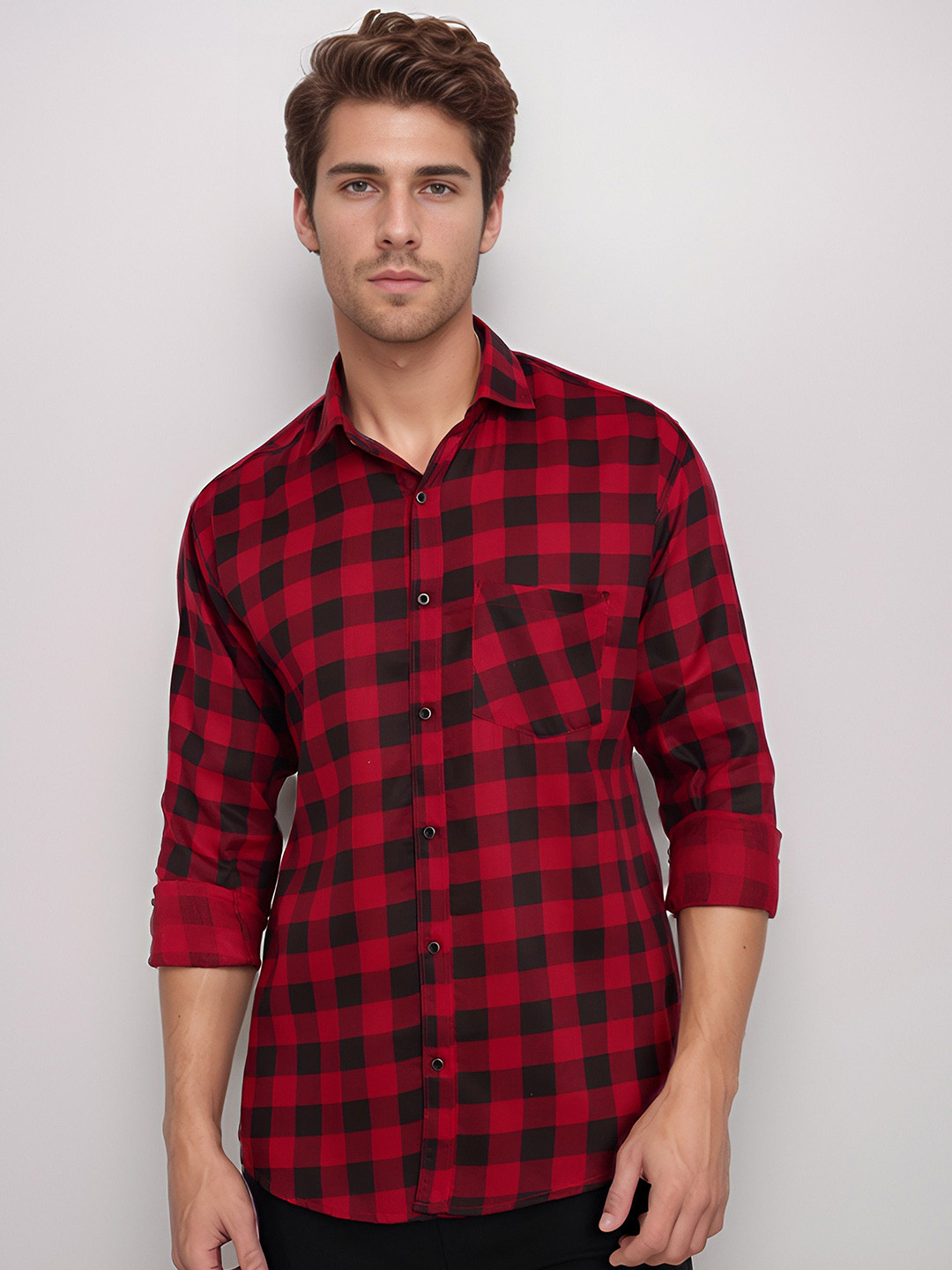 Moda Rapido Tartan Checks Spread Collar Shirt