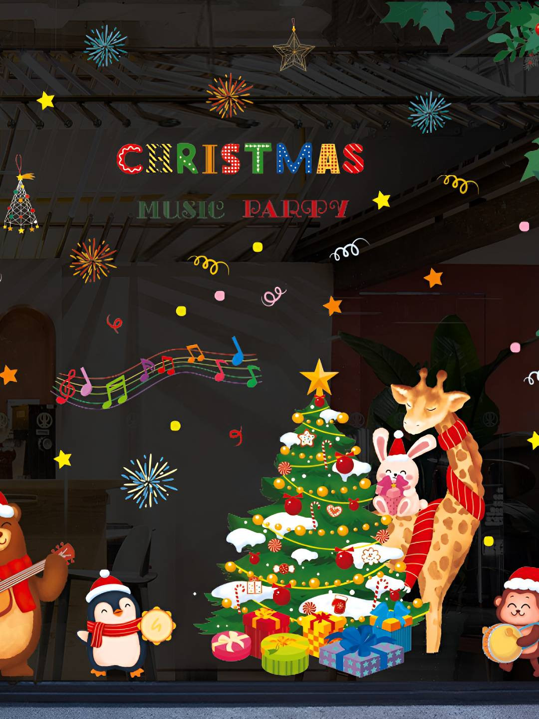 INDIAN ROYALS Red & Green Christmas Printed Self-Adhesive WallStickers