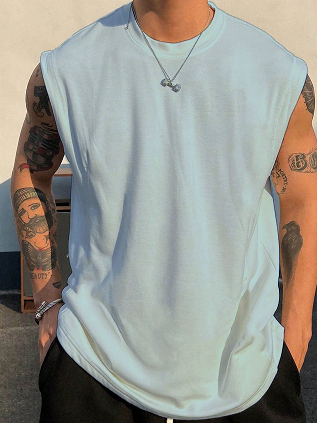 Calcados Pack Of 2 Cotton Round Neck Gym Vests Sandoz-2(sky,brn)-S