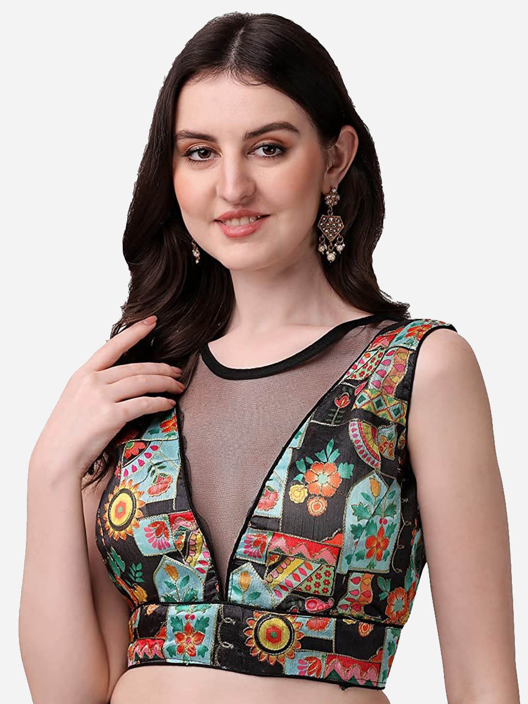HERE&NOW Phantom Silk Floral Sleeveless Saree Blouse