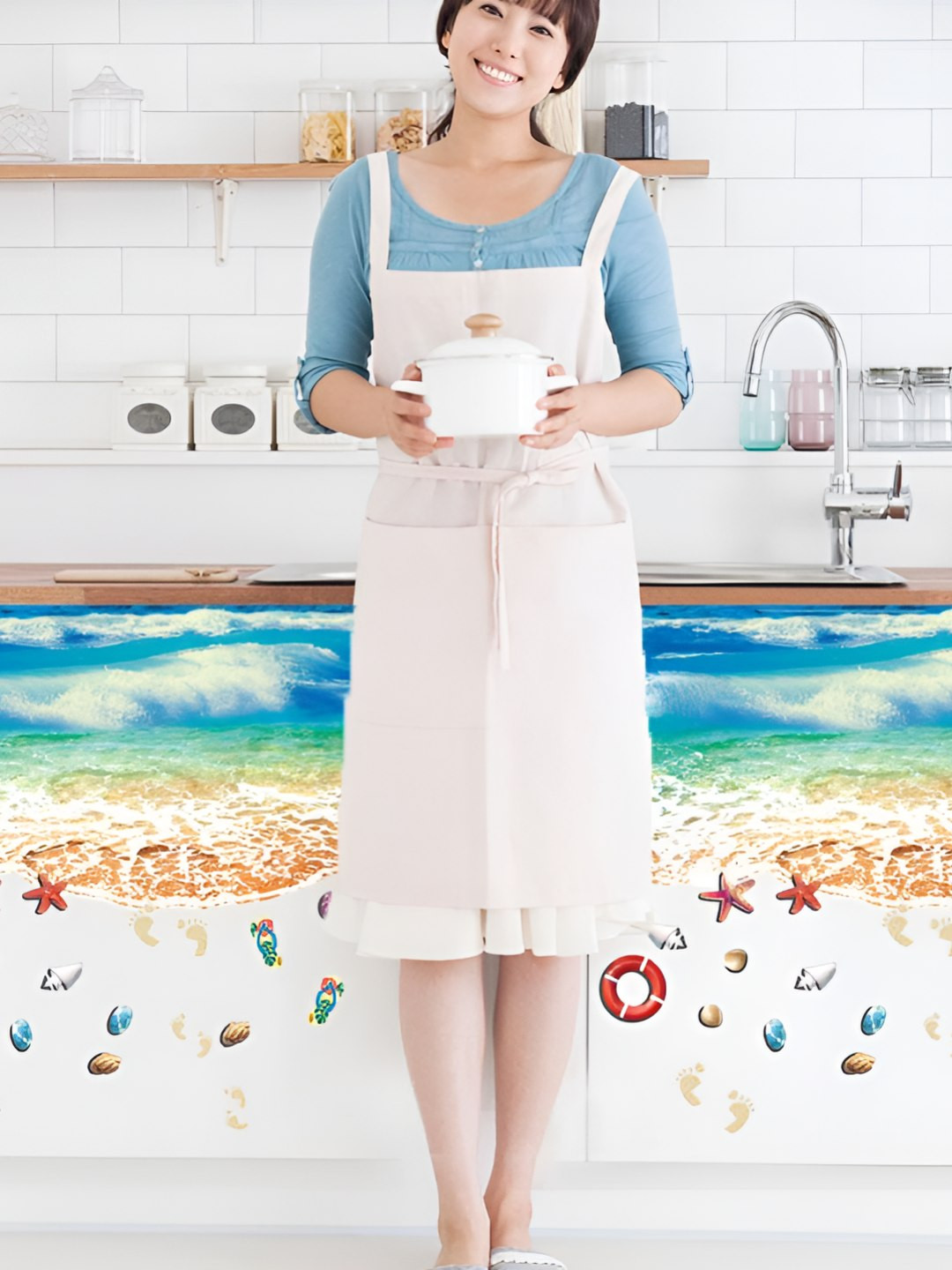 INDIAN ROYALS Blue & Orange Flower Printed Self-Adhesive & Durable Wall Sticker