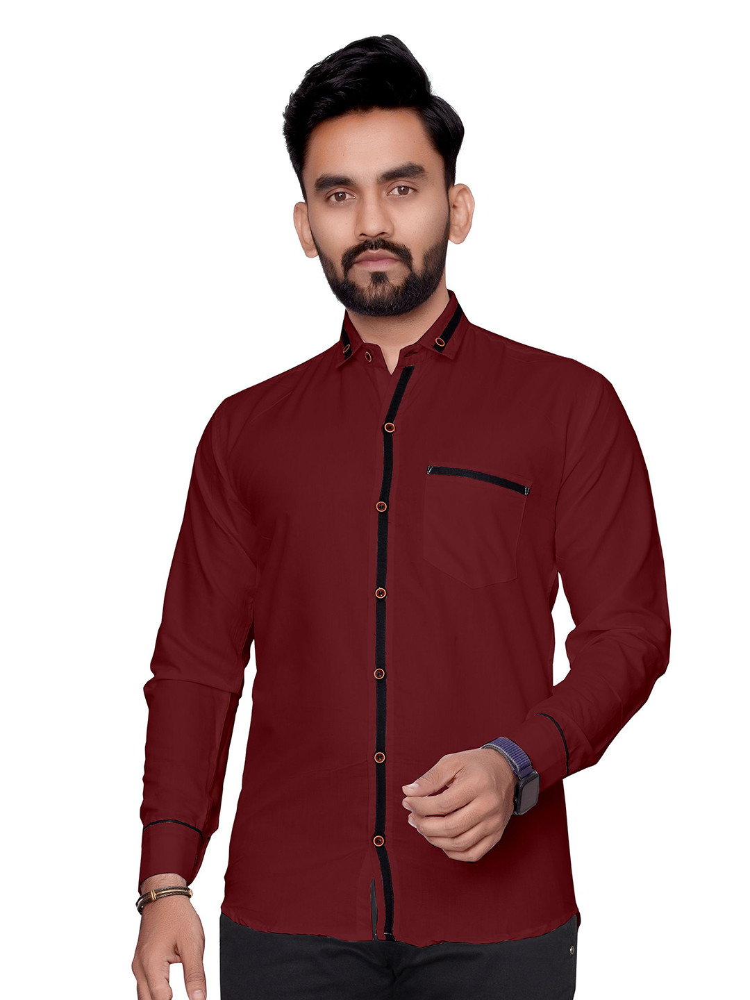 MAN'S SUITUP Button-Down Collar Long Sleeves Cotton Shirt