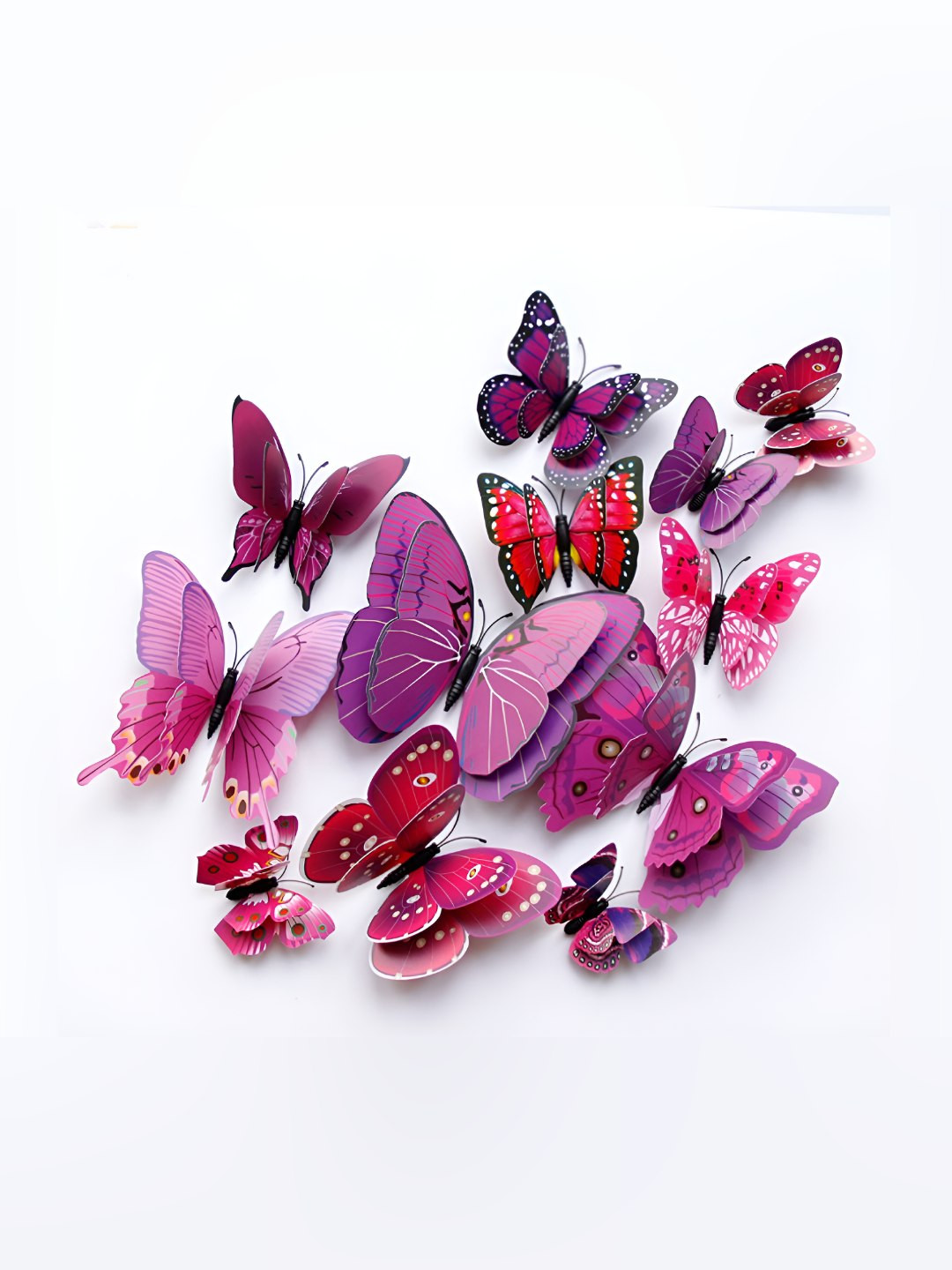 INDIAN ROYALS 12-Pcs Dark Pink & Red 3D Butterflies Magnet Wall Sticker