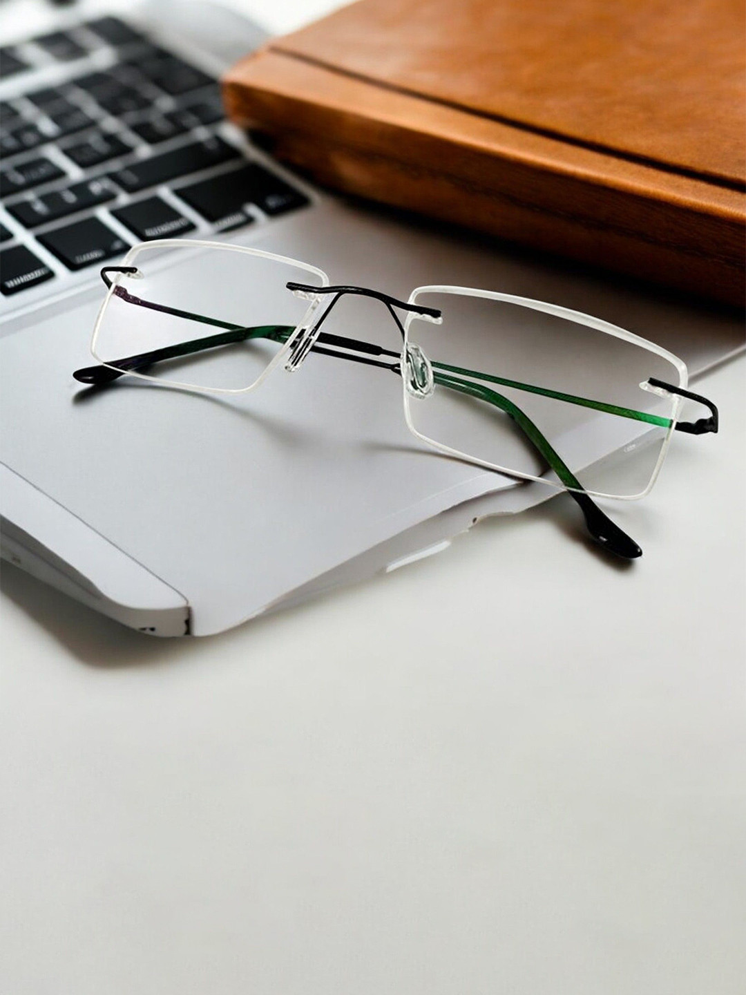 REDEX Unisex Grey Rimless Rectangle Eyeglasses