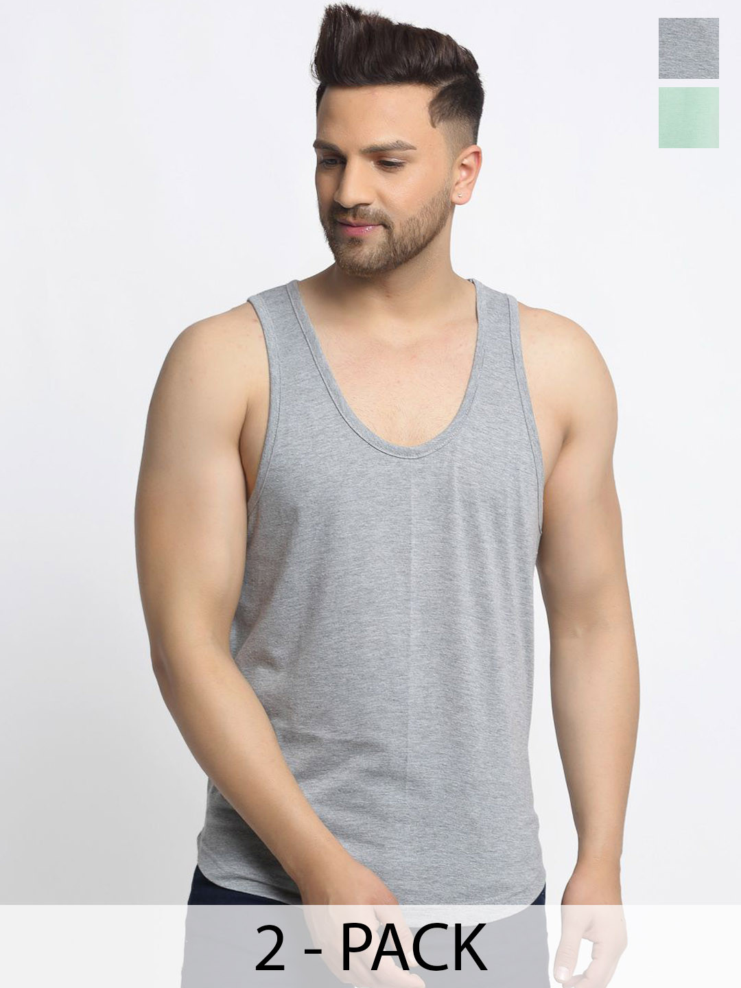 Friskers Pack Of 2 Cotton Anti-Bacterial Innerwear Gym Vests 10525C-04-33
