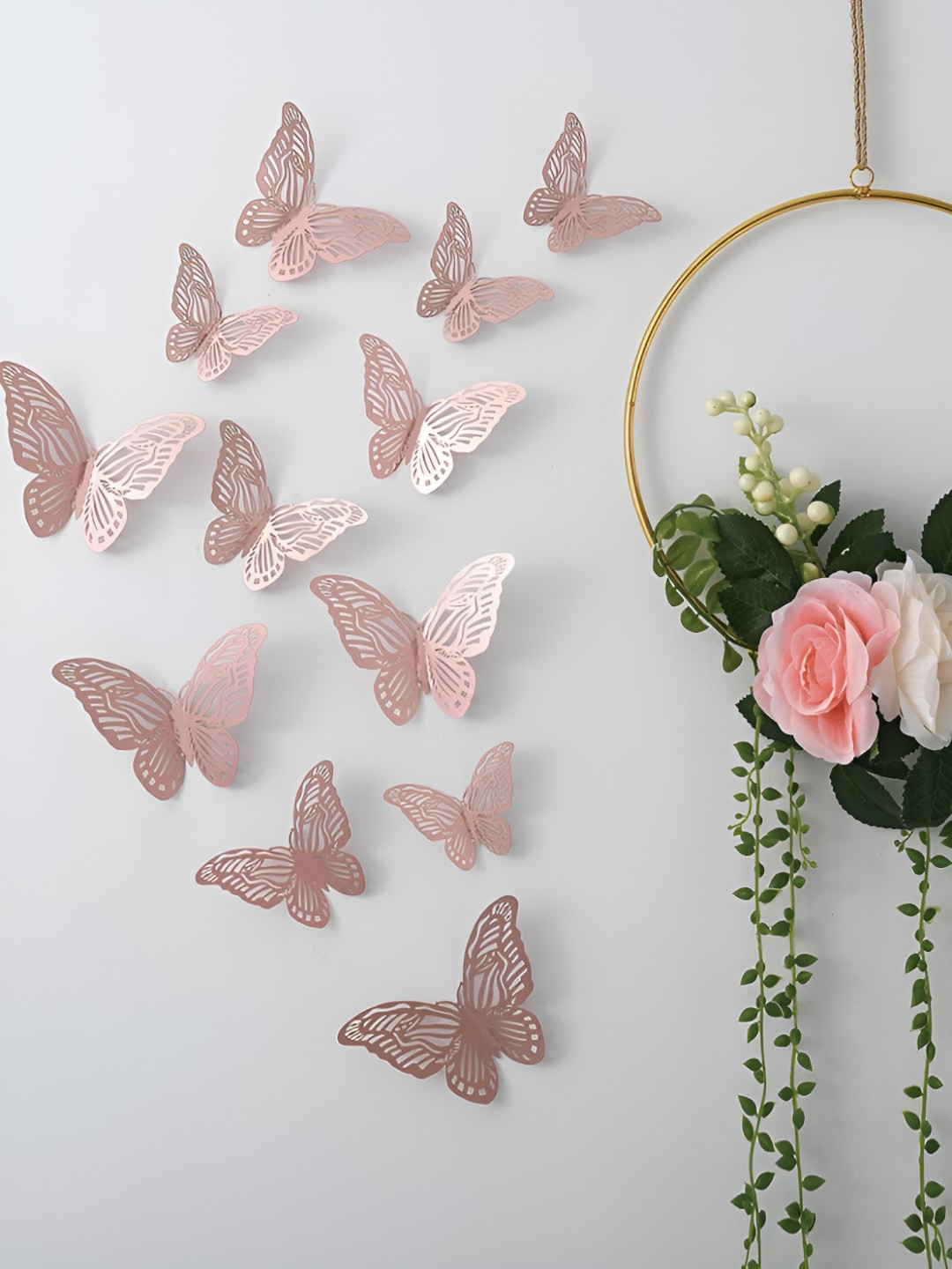 INDIAN ROYALS 12Pcs Pink Waterproof Butterfly Self Adhesive Wall Stickers