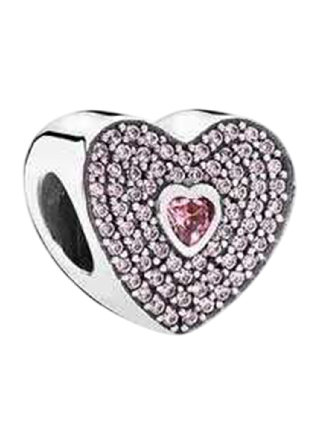 Bling Queen Silver-Plated Stainless Steel Cubic Zirconia Studded Heart Shaped Pendant