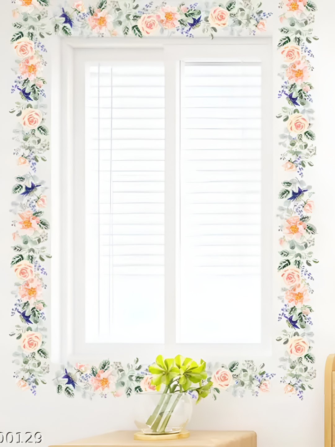 INDIAN ROYALS Green & Pink Floral With Leaves Printed Waterproof Wall Stickers