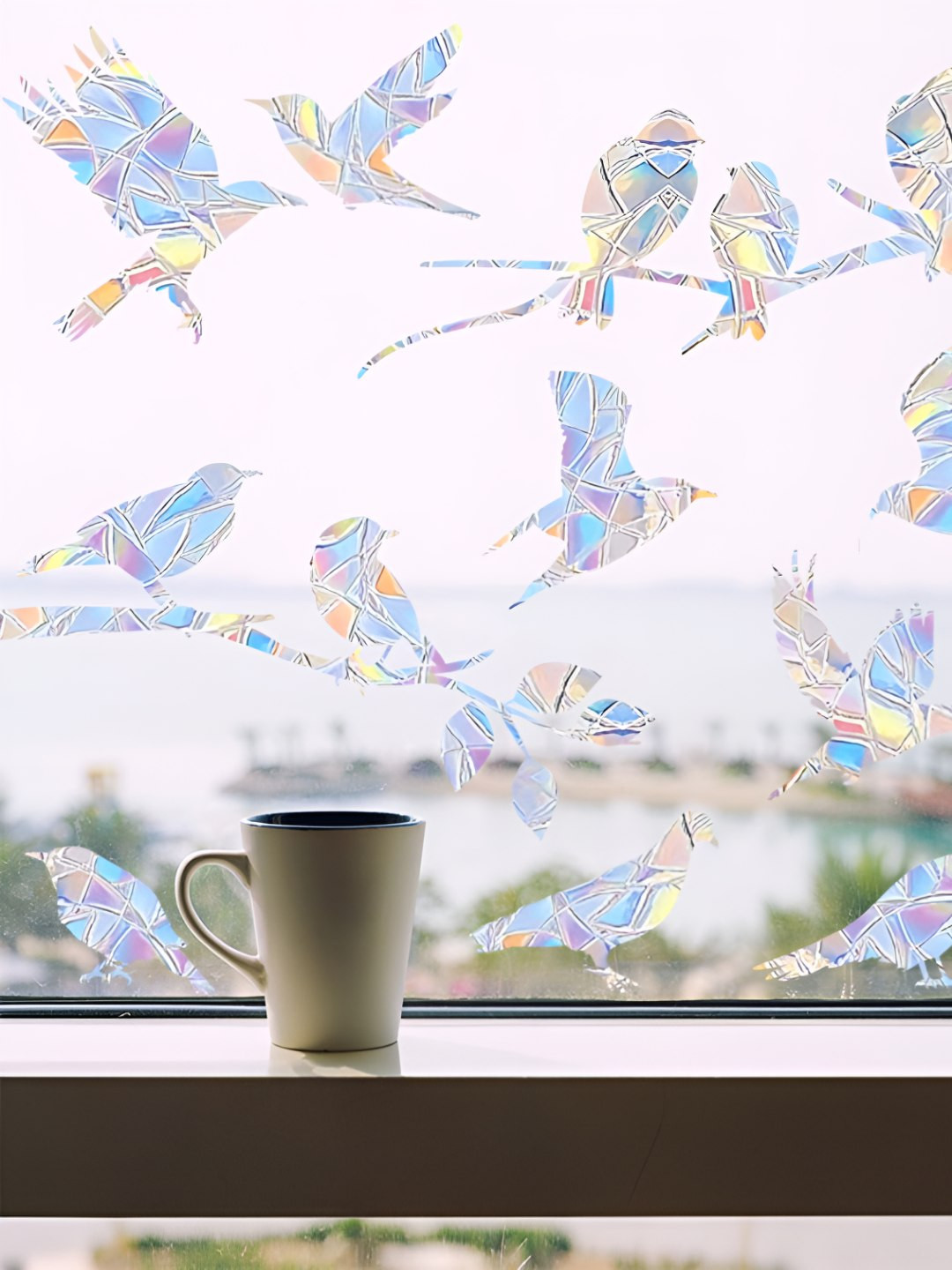 INDIAN ROYALS 22-Pcs Blue & Pink Birds Electrostatic Glass Waterproof Wall Sticker