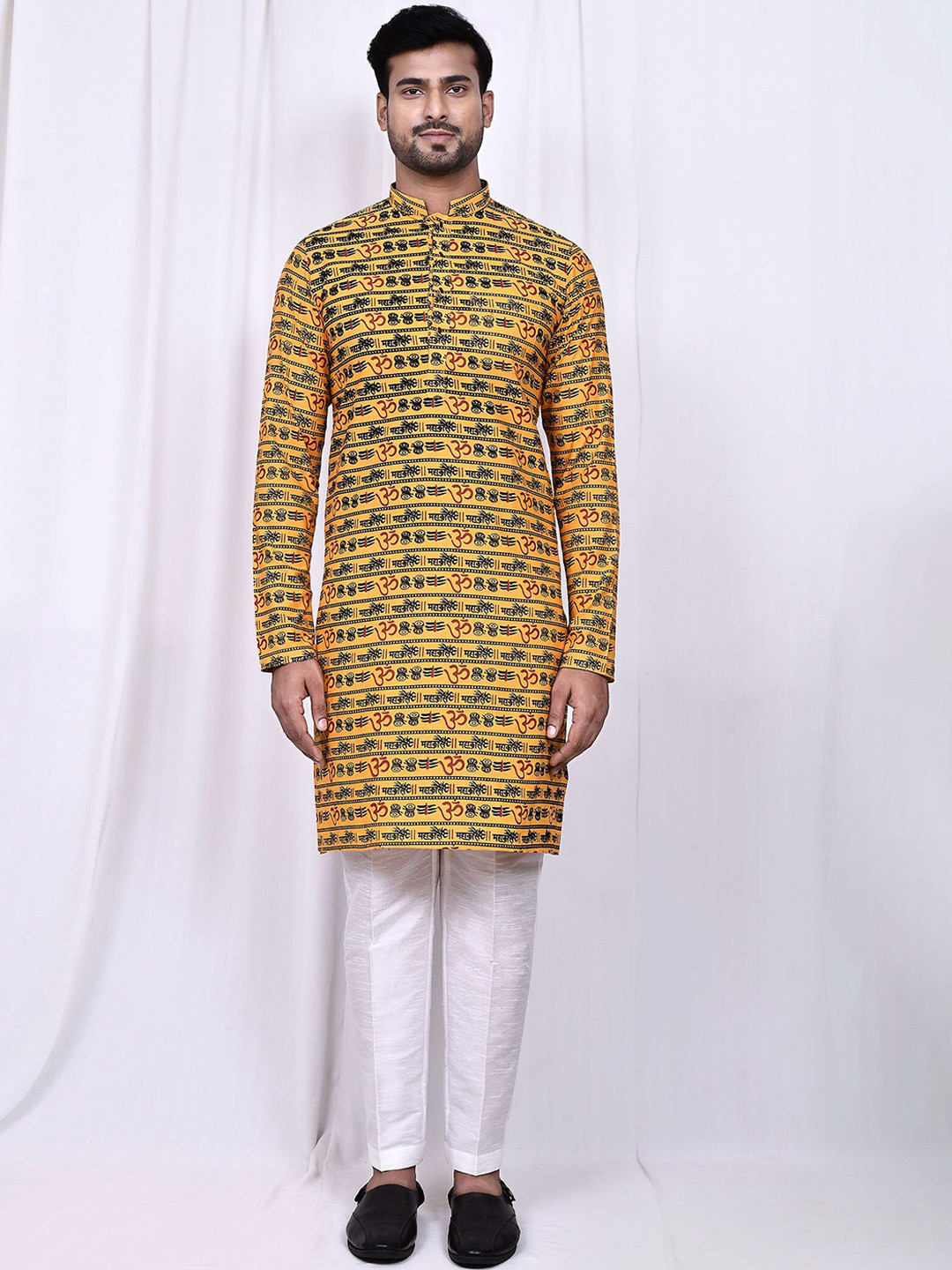 Arihant Rai Sinha Om Mahakal Printed Mandarin Collar Pure Cotton Kurta With Trousers