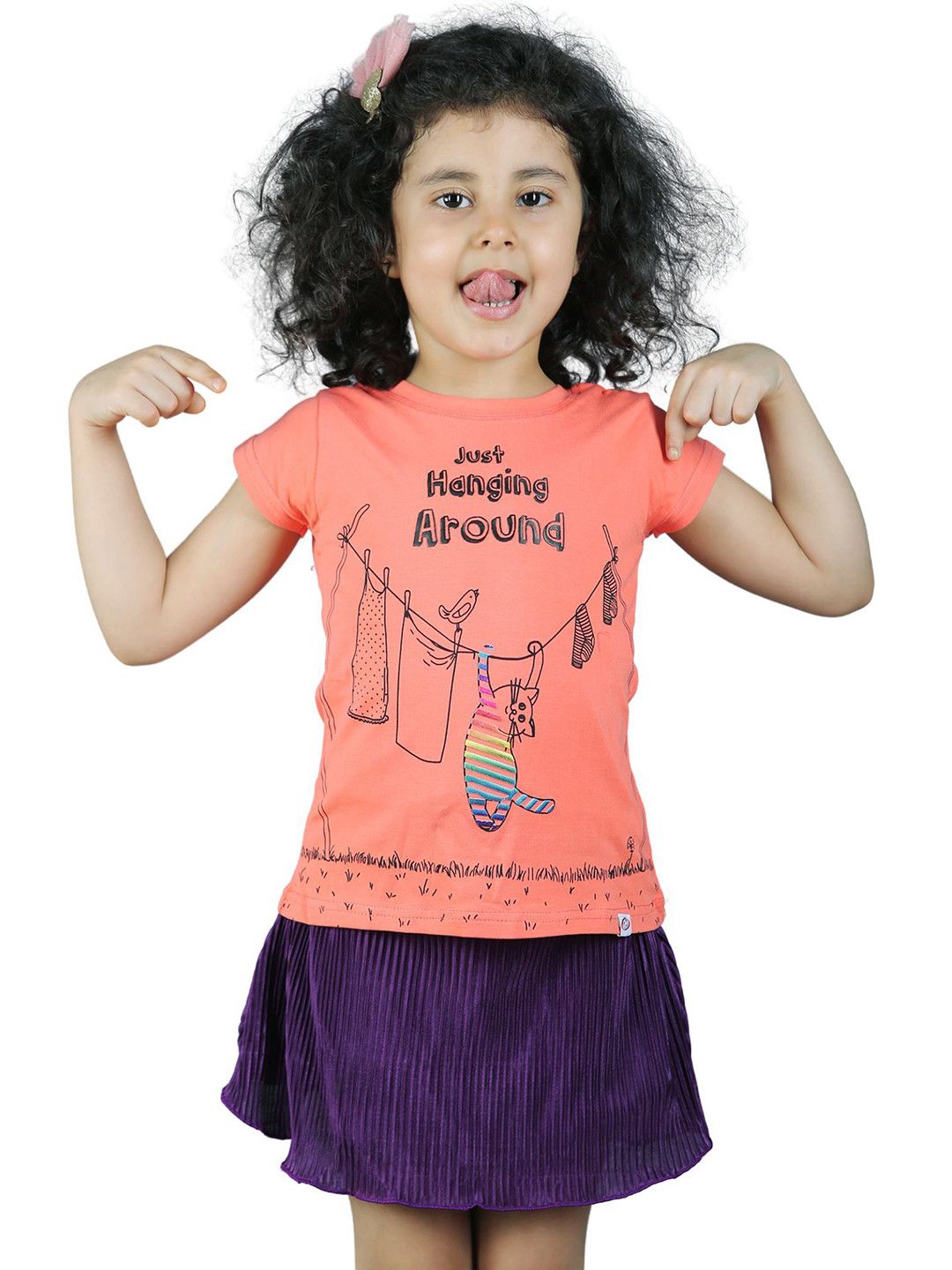 Nino Togs Girls Printed Short Sleeves Pure Cotton T-shirt With Skirt