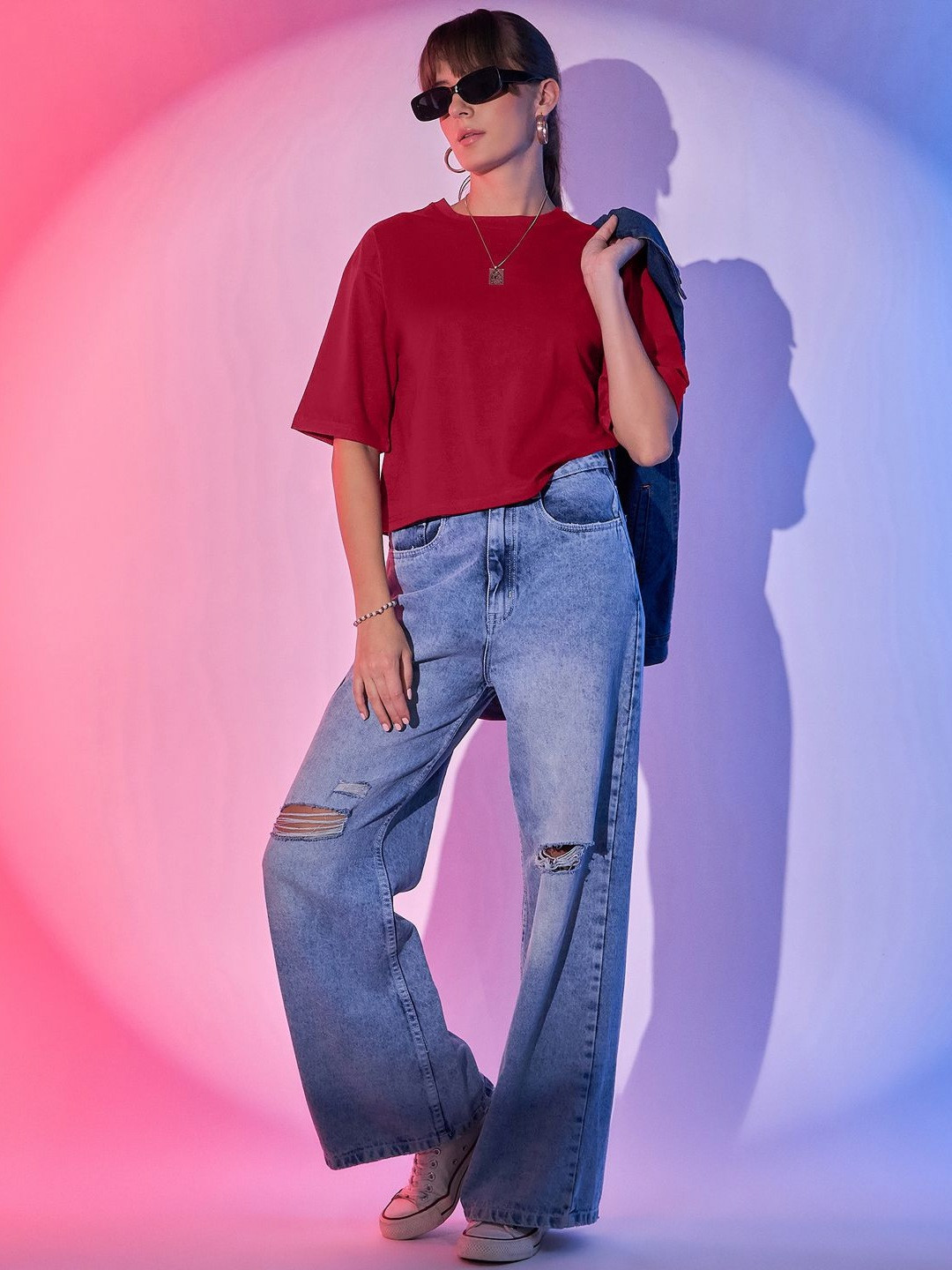 BUY NEW TREND Pack Of 2 Women Solid Boxy Crop T-shirt
