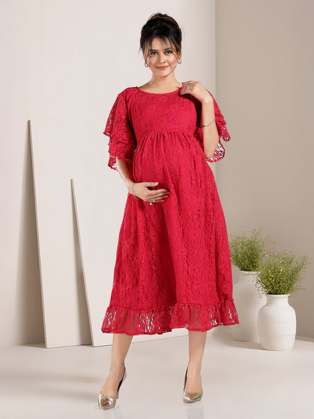 MomsBae A-Line Flutter Sleeve Feeding Dress