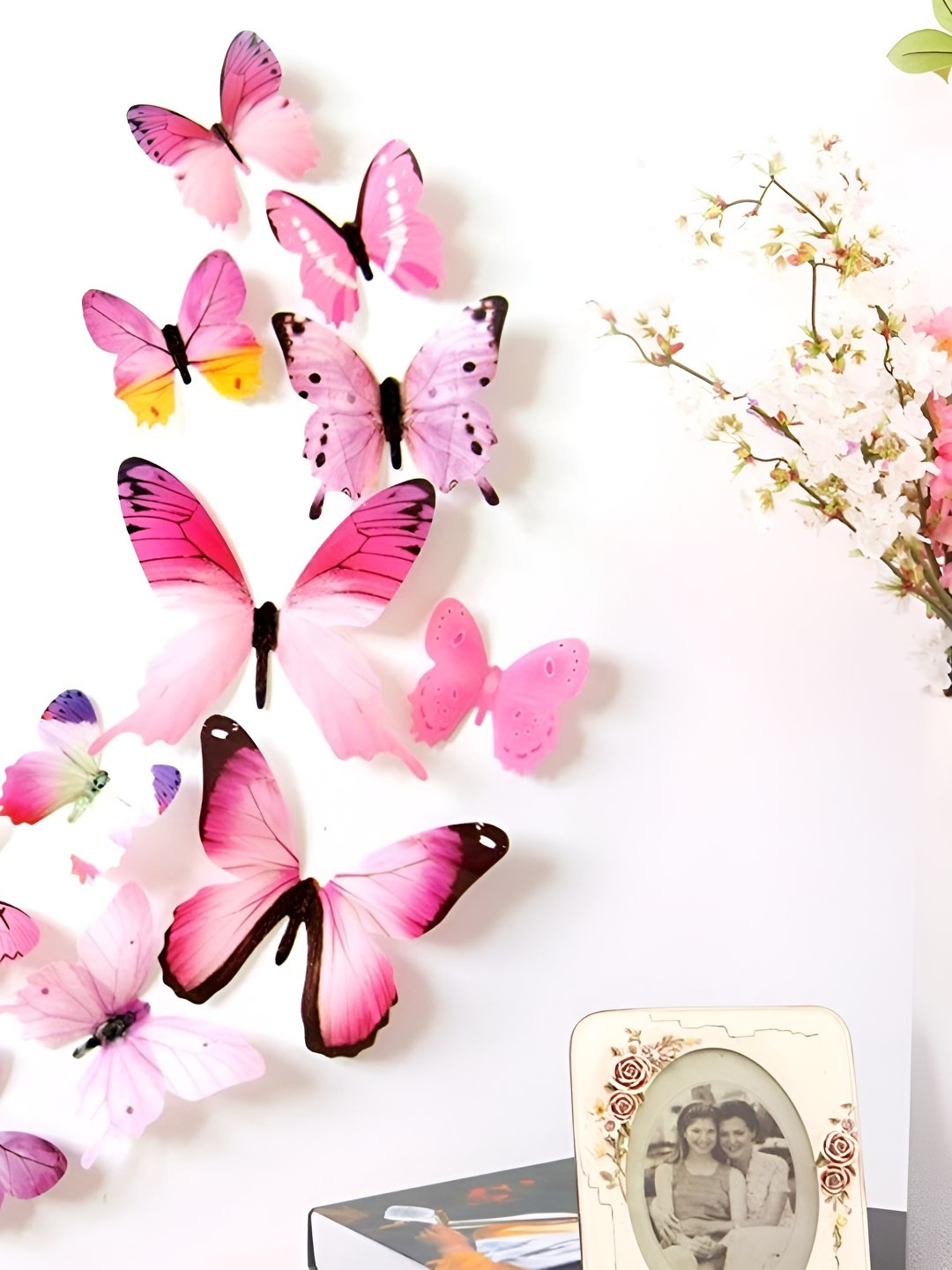 INDIAN ROYALS Pink & Black 3D Butterflies Self Adhesive Wall Sticker