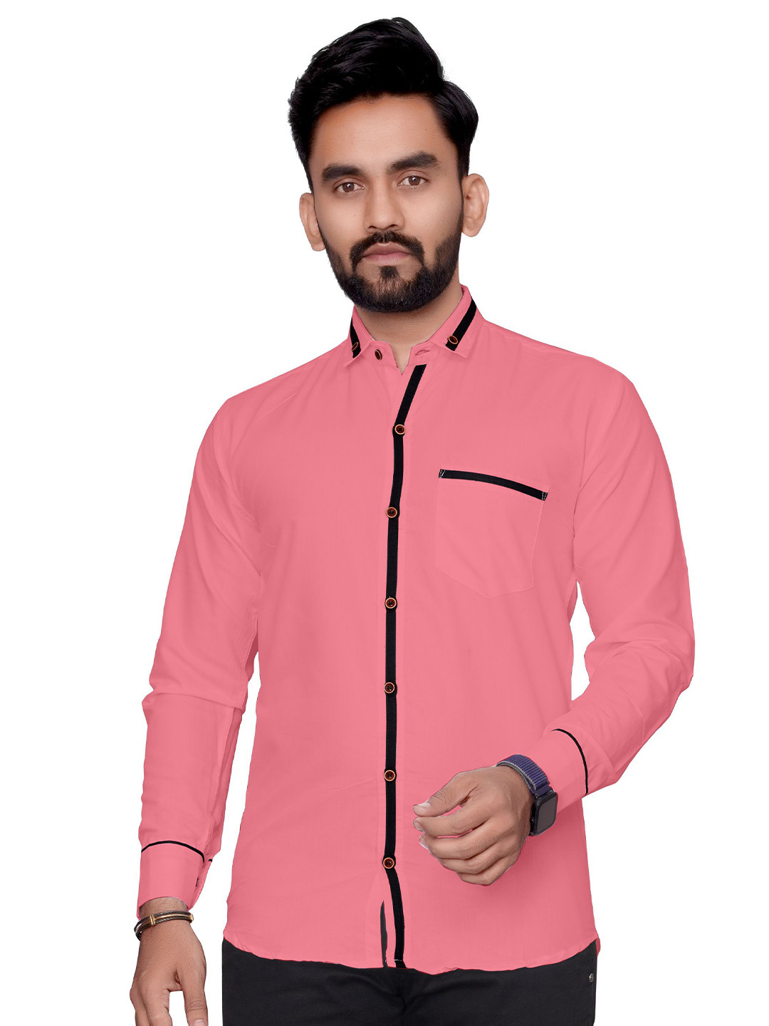 MAN'S SUITUP Button-Down Collar Long Sleeves Cotton Shirt