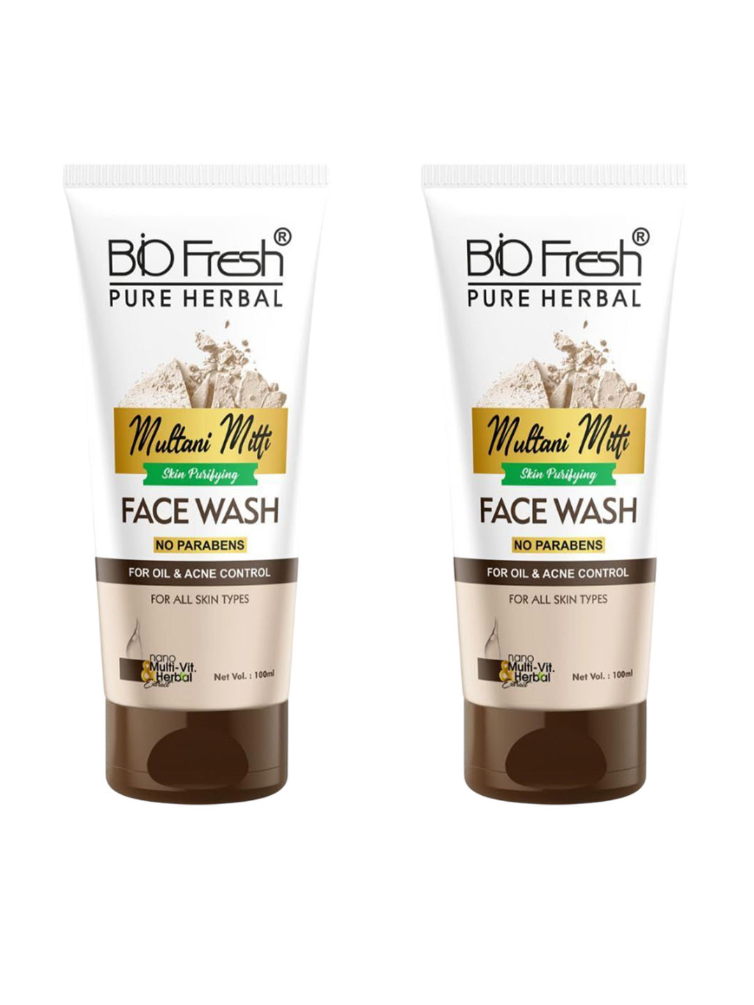 BIOFRESH Set Of 2 Multani Mitti Skin Purifying Face Wash - 100 ml Each