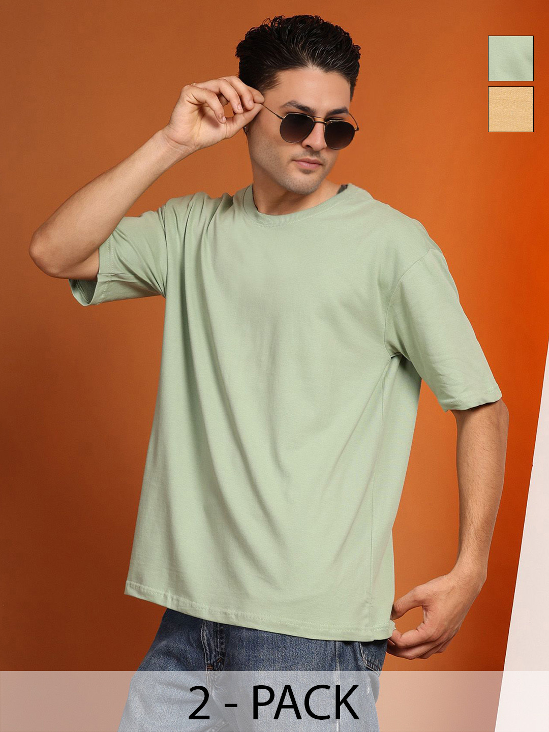 Moda Rapido Men Drop-Shoulder Sleeves Raw Edge T-shirt Pack of 2