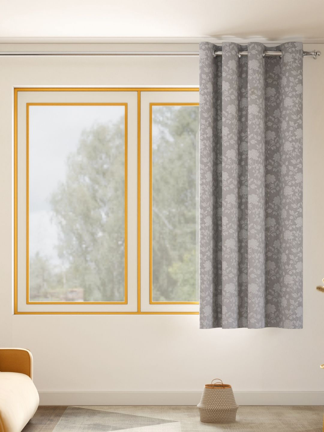 haus & kinder Chateau Rose Silver-Toned & White Embroidered Room Darkening Window Curtain