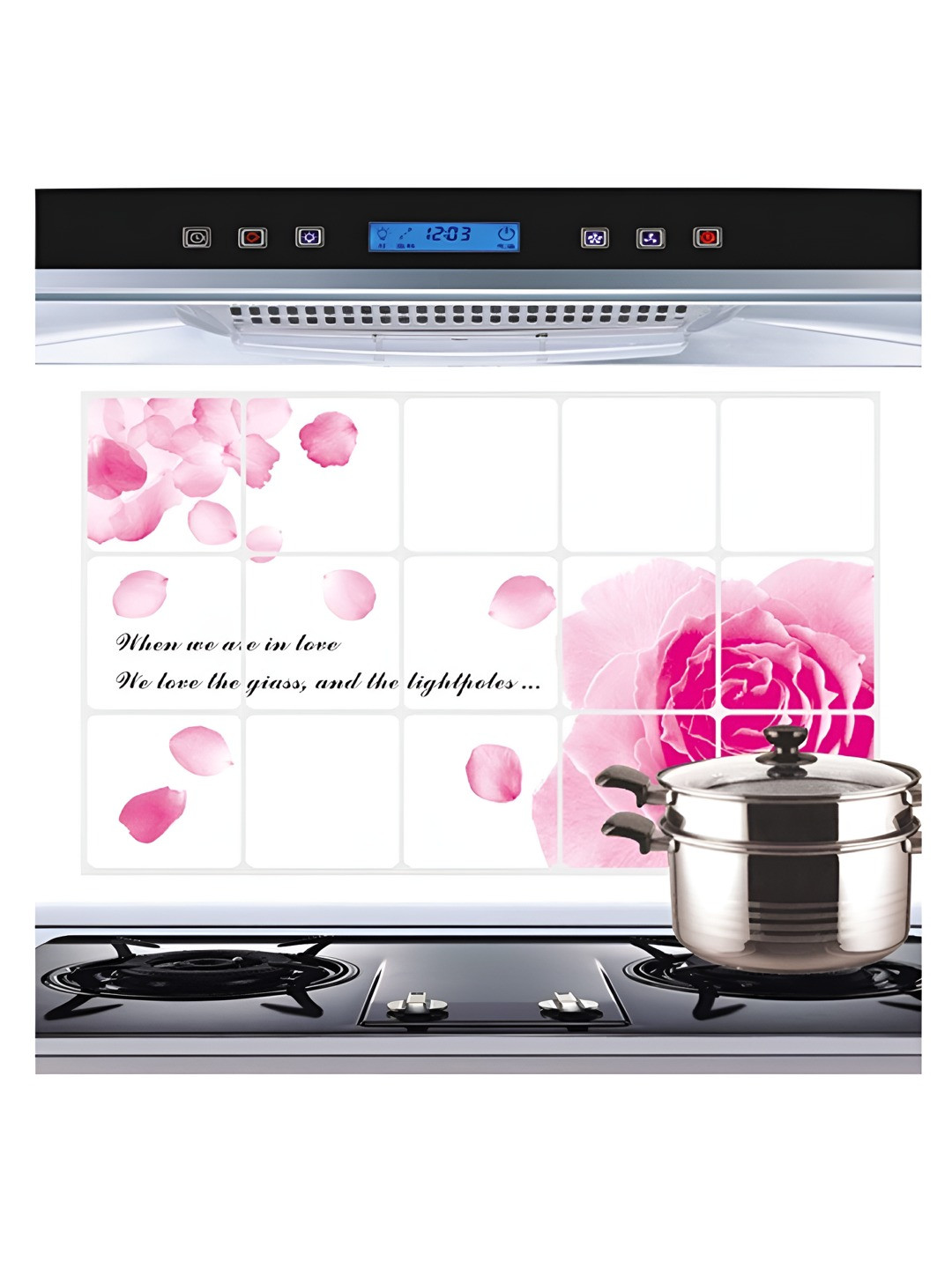 INDIAN ROYALS White & Pink Colored Rose Oil Proof Self Adhesive Wall Sticker