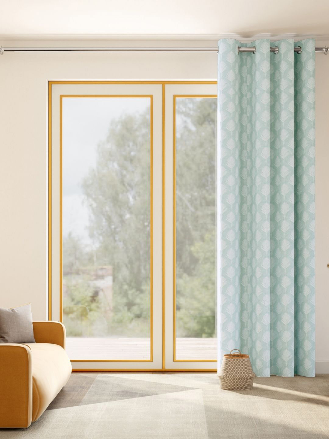 haus & kinder Palm Charm Blue & White Embroidered Room Darkening Door Curtain