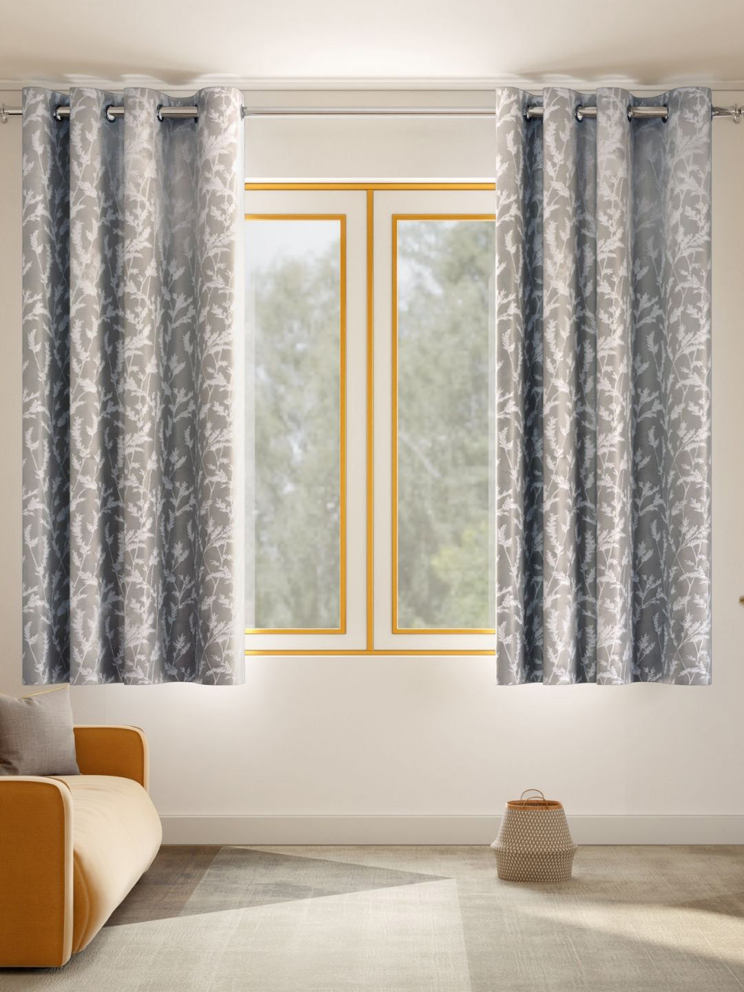 haus & kinder Whispering Willows Grey 2 Pieces Embroidered Room Darkening Window Curtains