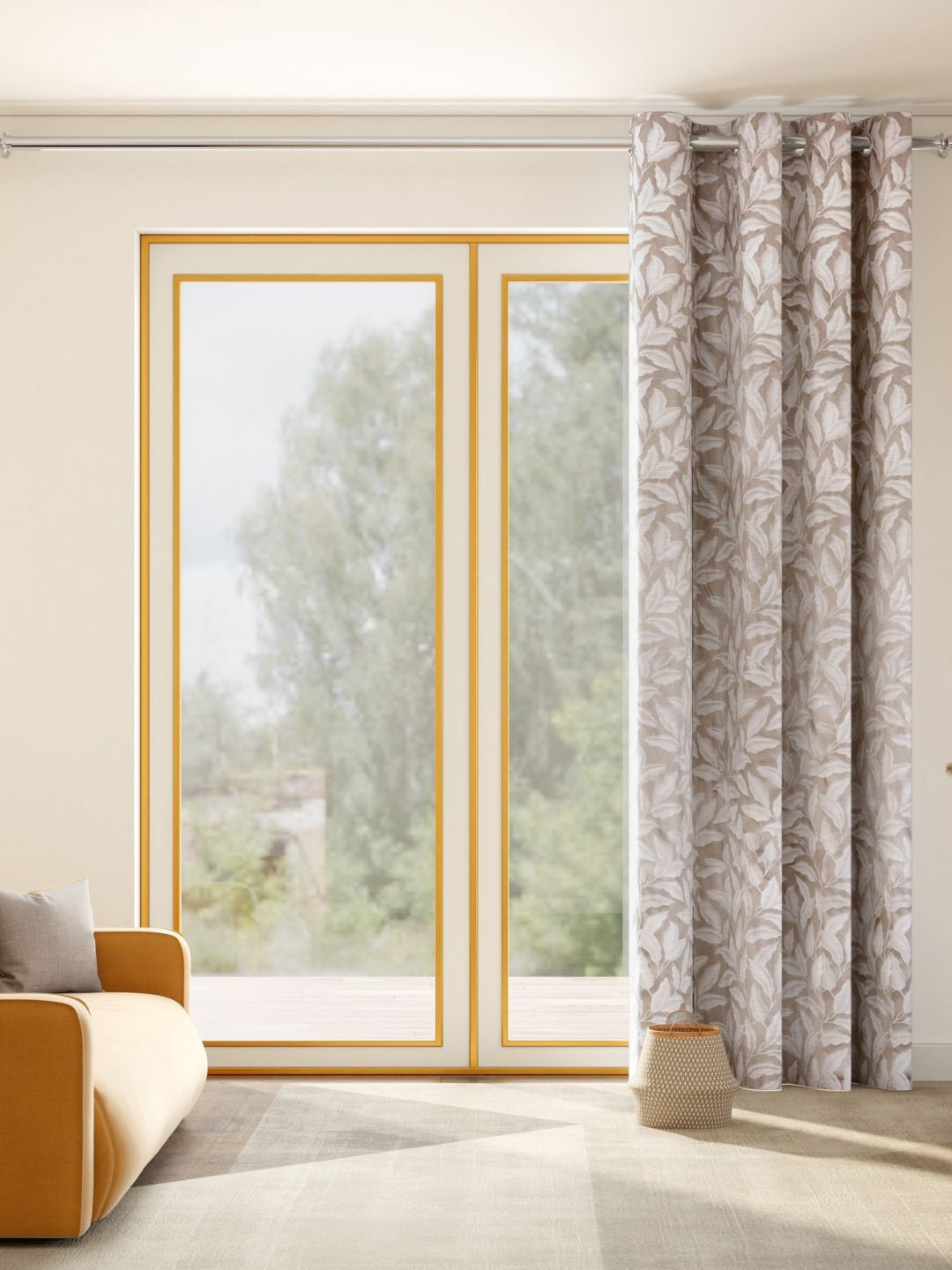 haus & kinder Botanic Hush Grey & White Embroidered Room Darkening Door Curtain