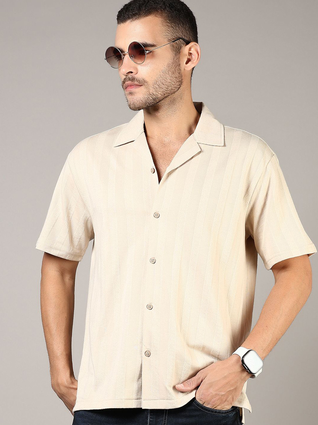 LIMEROAD Men Cuban Collar Casual Shirt