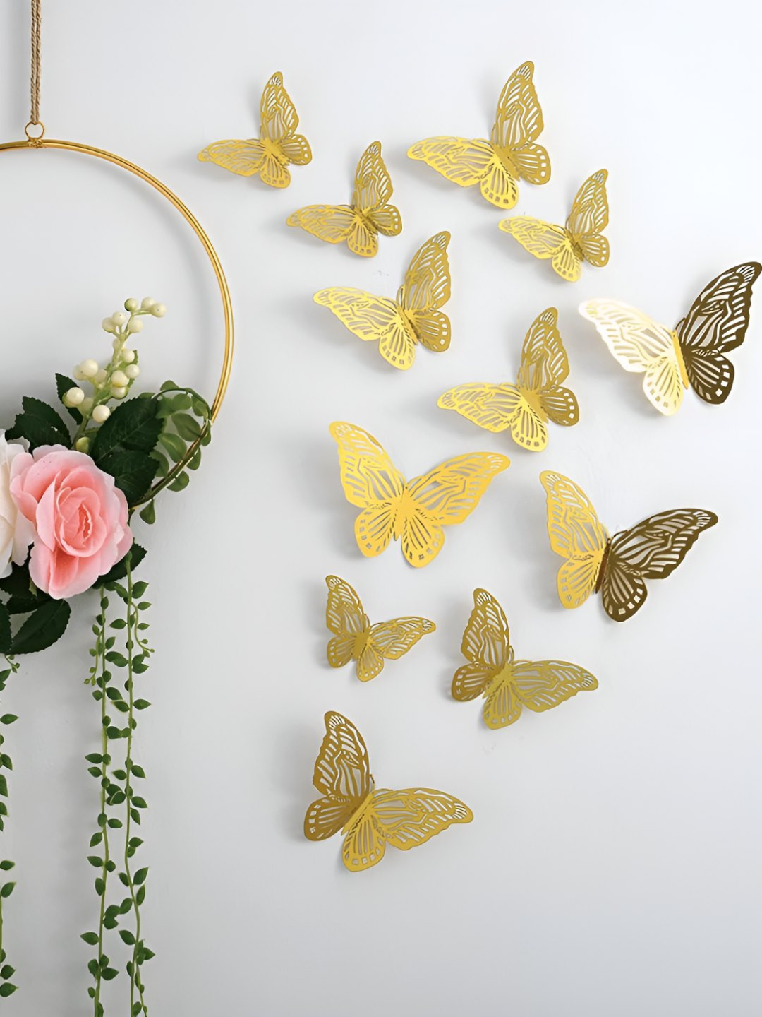 INDIAN ROYALS 12-Pcs Yellow Butterfly Printed Self-AdhesiveWallStickers