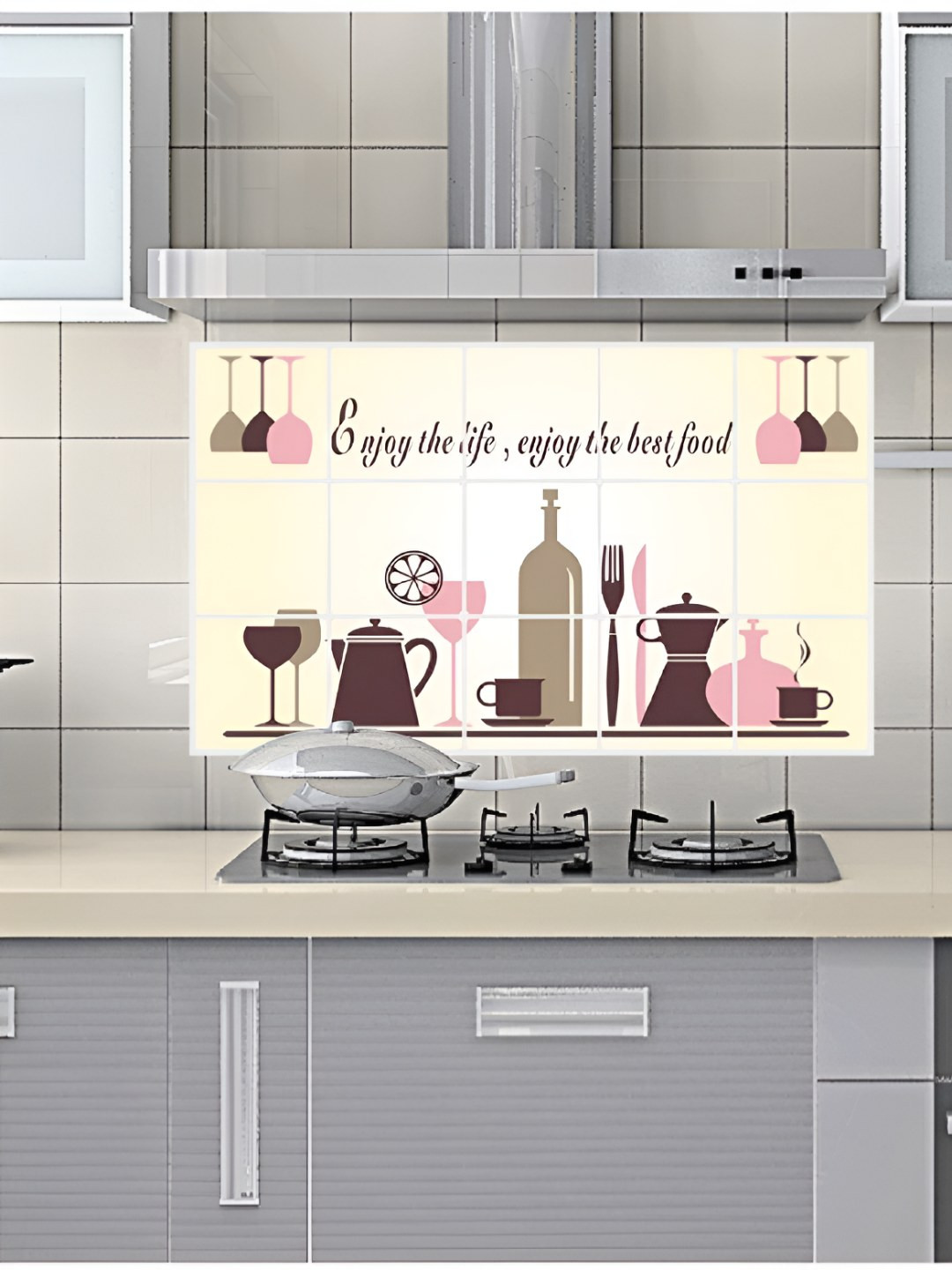 INDIAN ROYALS Brown & Pink Kitchen Cookery Printed Self-Adhesive & Durable Wall Sticker