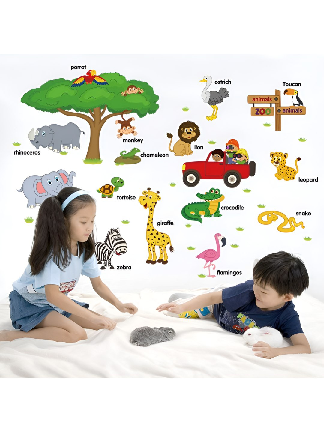 INDIAN ROYALS Green & Grey Animal Printed Self-Adhesive & Durable Wall Sticker