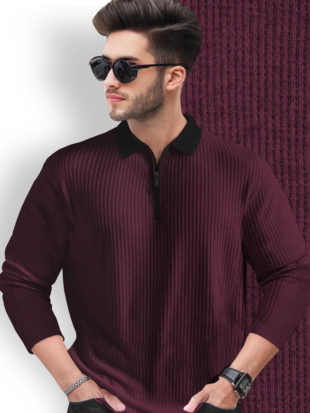 TRIPR Men Self Design Polo Collar T-shirt