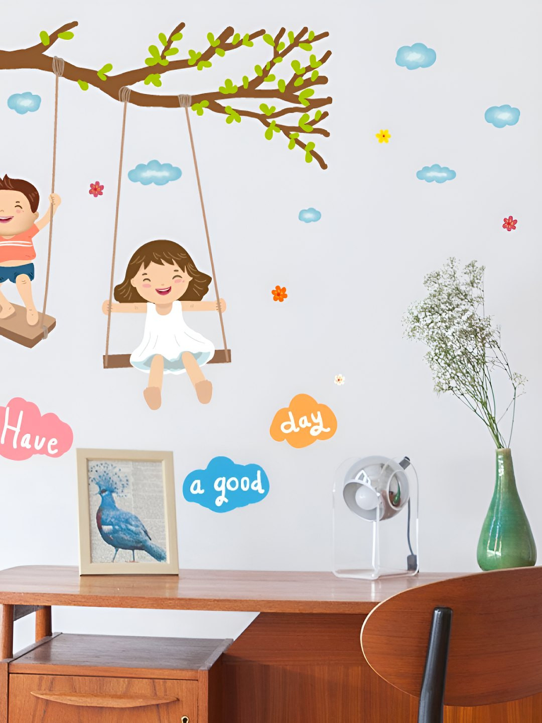 INDIAN ROYALS Brown & blue Kids Hanging  Printed Self-Adhesive & Durable Wall Sticker