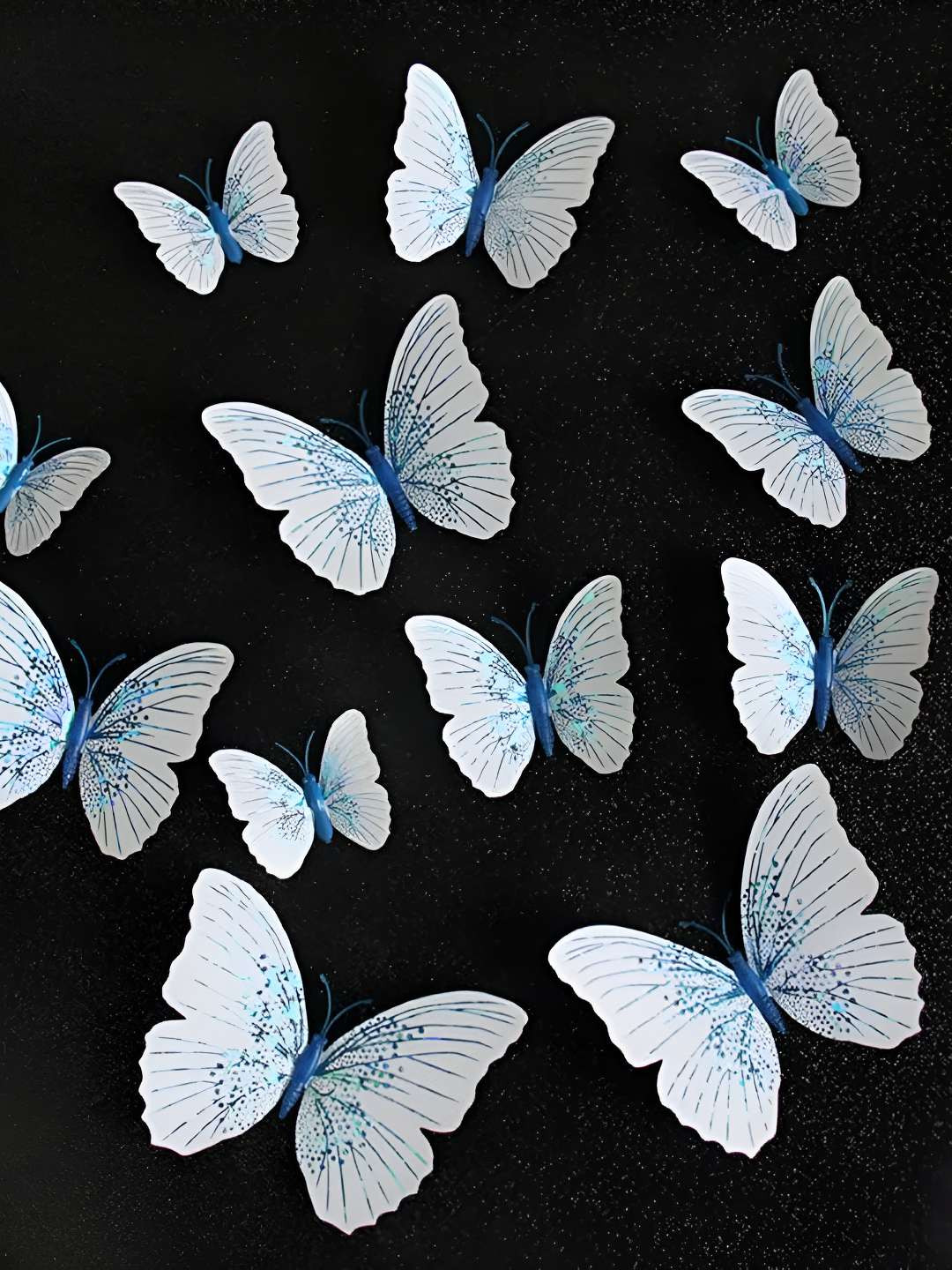 INDIAN ROYALS Blue & White 12 Pcs 3D Magnet Butterfly Self Adhesive Wall Stickers