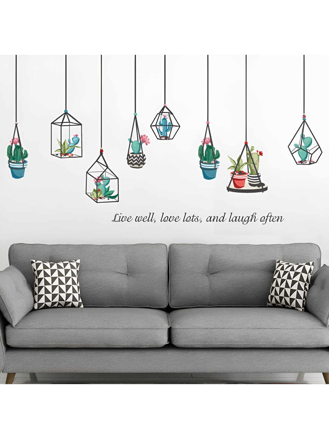 INDIAN ROYALS Blue & Red Plants Cactus Printed Self-Adhesive & Durable Wall Sticker