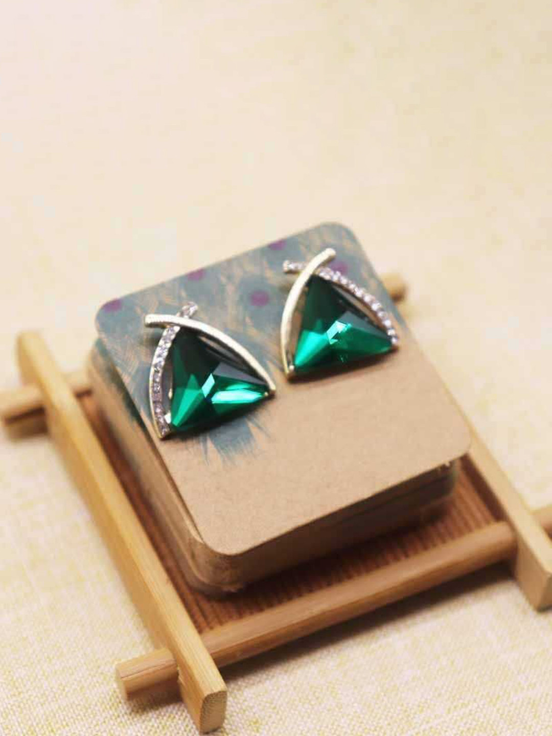 Bling Queen Gold-Plated Cubic Zirconia Studded Triangular Shaped Studs